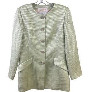 VTG Saks Fifth Avenue Rickie Freeman Pale Sage Metallic Brocade Suit Size 10 USA